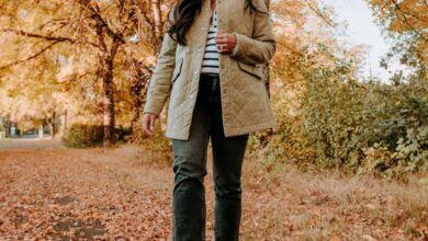  Quilted Green Jacket & Stripe Sweater